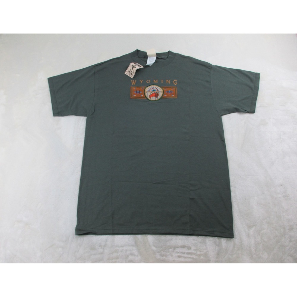 NEW VINTAGE E.M.I. Shirt Mens Extra Large Green Wyoming Bison Embroidered *